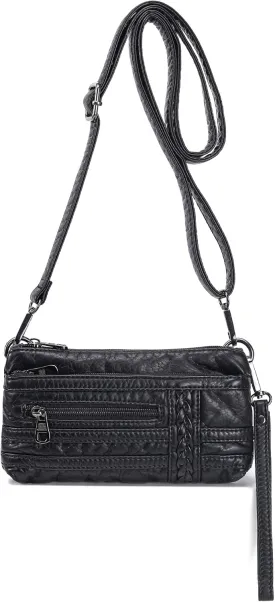 Haytijoe Triple Zip Crossbody Purses Small Crossbody Bags for Women Travel Cell Phone Purse Soft Leather Shoulder Handbags