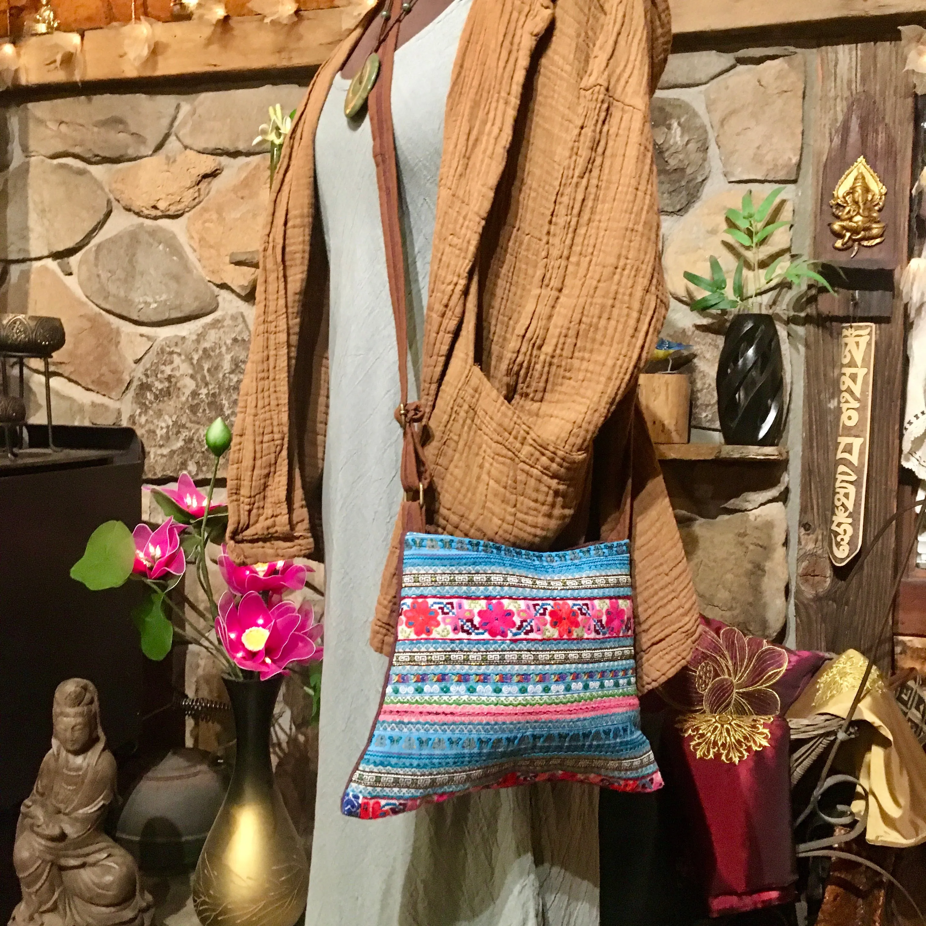 Hmong Hill Tribe Crossbody Bag | Vintage Fabric | Handmade in Thailand