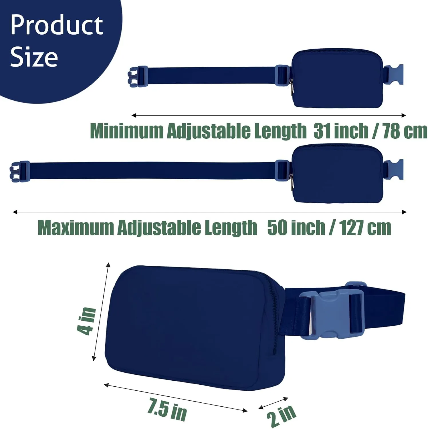 INTINI Everywhere Belt Bag  Small, Slim, and Stylish Mini Crossbody Fanny Pack for Women 50 Inch Waist (S - Blue)