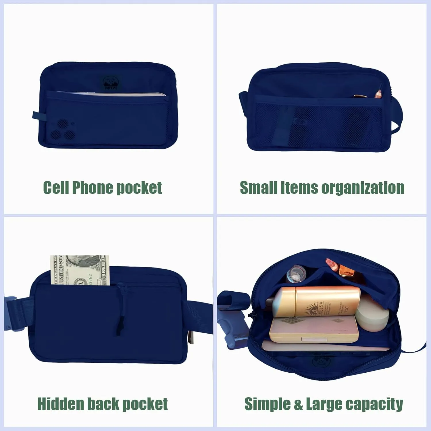 INTINI Everywhere Belt Bag  Small, Slim, and Stylish Mini Crossbody Fanny Pack for Women 50 Inch Waist (S - Blue)