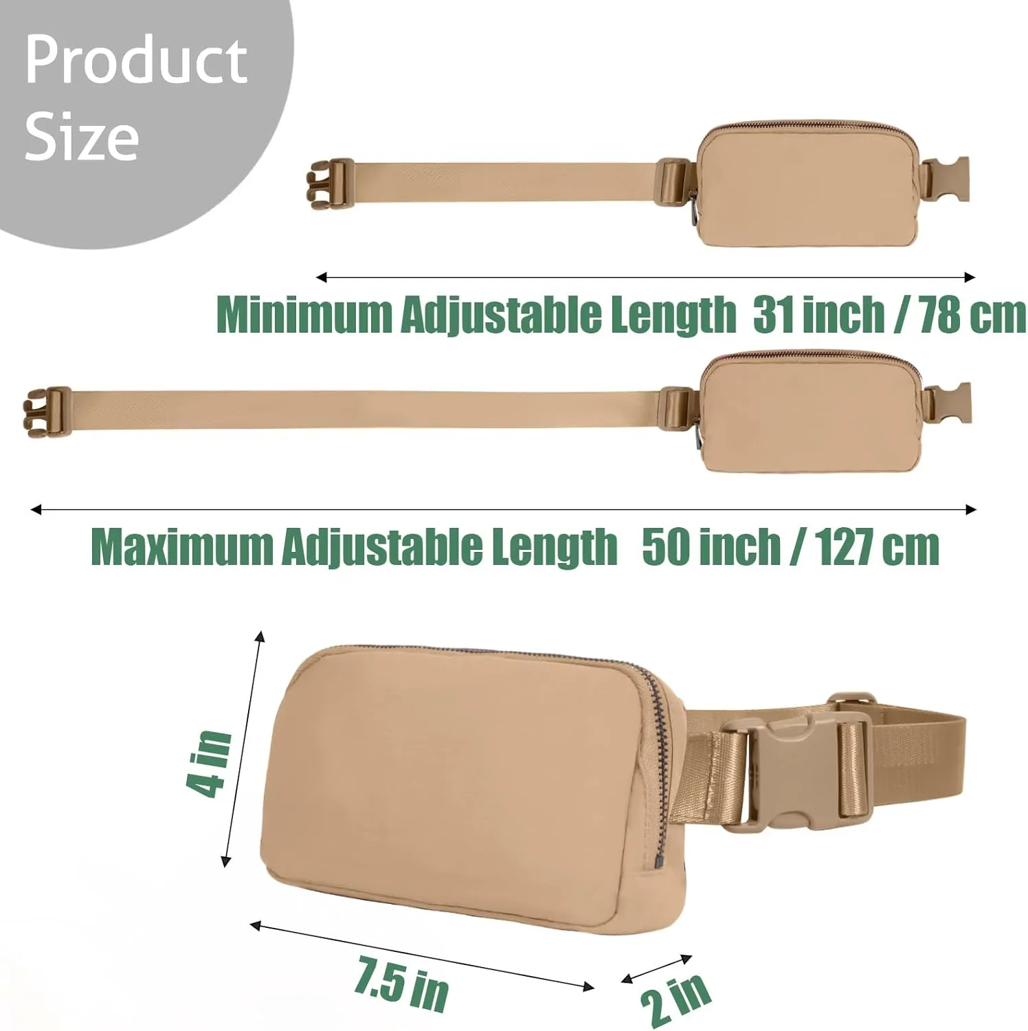 INTINI Everywhere Belt Bag  Small, Slim, and Stylish Mini Crossbody Fanny Pack for Women 50 Inch Waist (S - Camel)