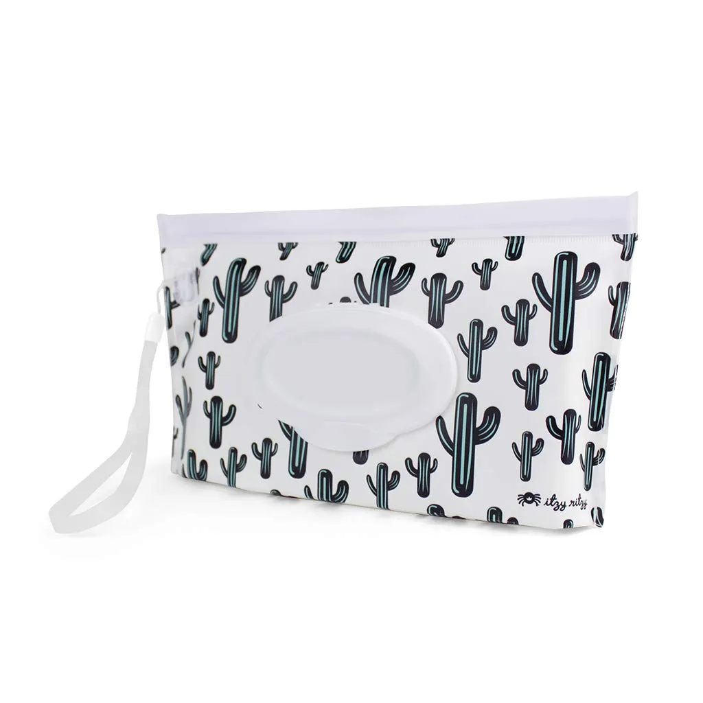 Itzy Ritzy Travel Wipes Case - Reusable Wipe Pouch  Take & Travel Pouch Holds Up To 30 Wet Wipes, Includes Silicone Wristlet Strap, Cactus