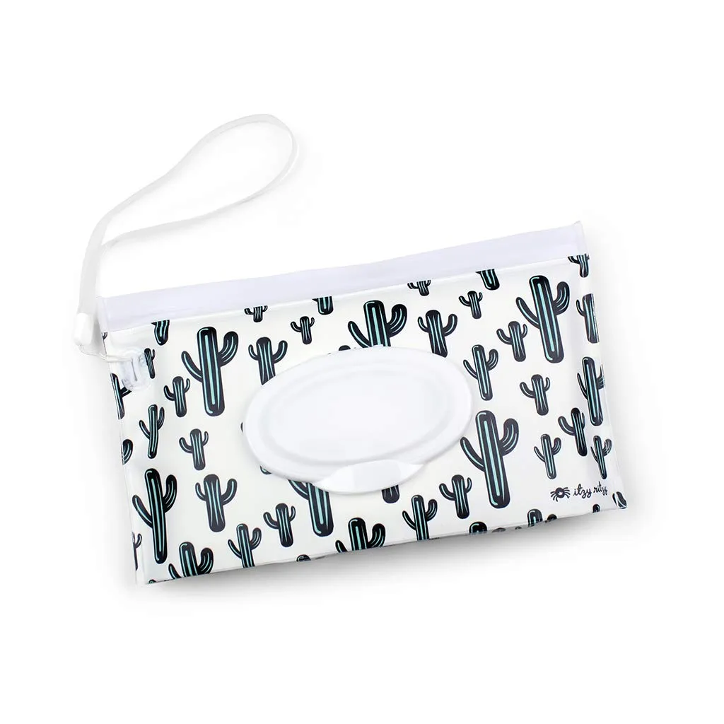 Itzy Ritzy Travel Wipes Case - Reusable Wipe Pouch  Take & Travel Pouch Holds Up To 30 Wet Wipes, Includes Silicone Wristlet Strap, Cactus