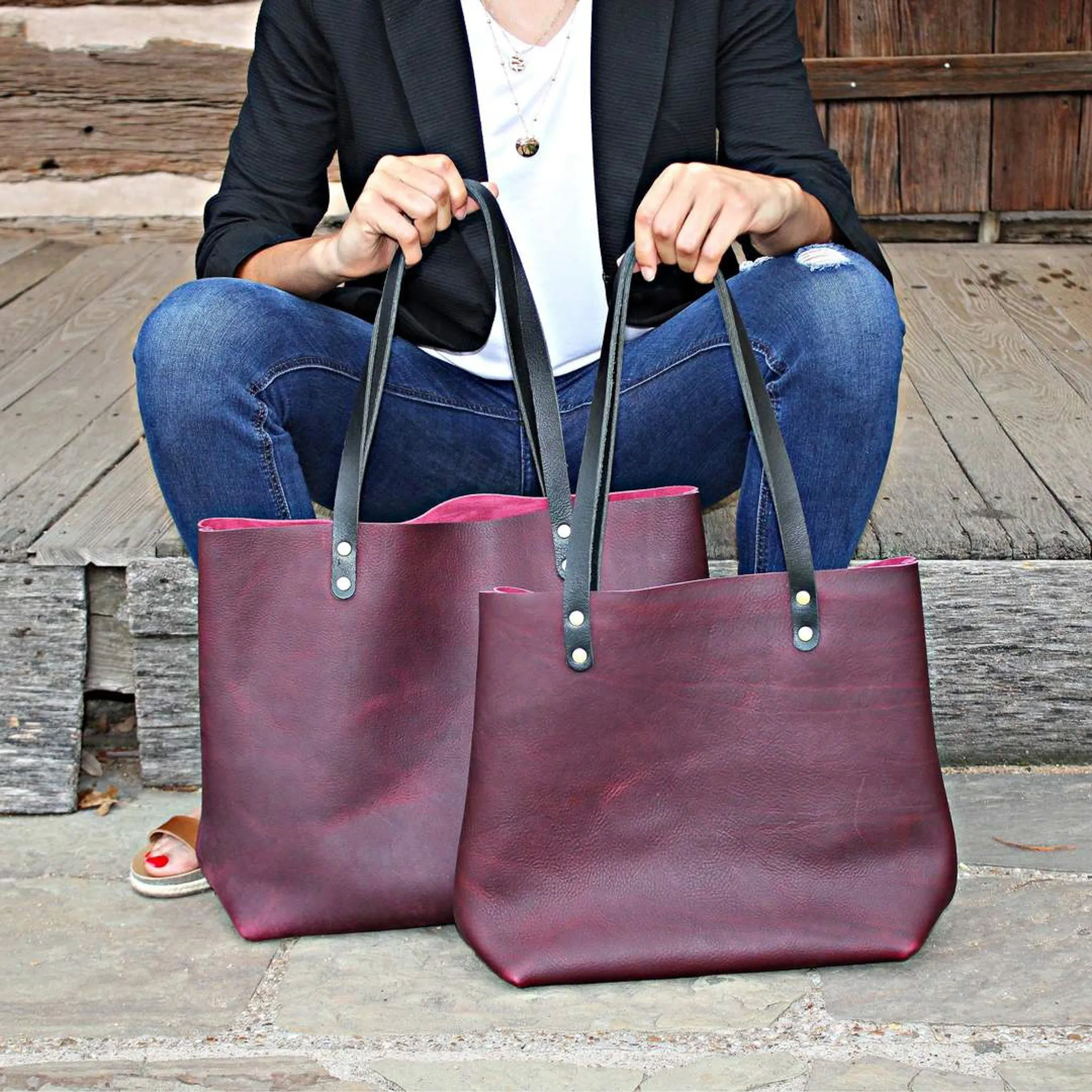 Large Burgundy Leather Tote