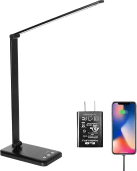 LED Desk Lamp,Eye-Caring Table Lamps,Stepless Dimmable Office Lamp with USB Charging Port,Touch/Memory/Timer Function,25 Brightness Lighting,Foldable Lamp for Reading,Studying,Working