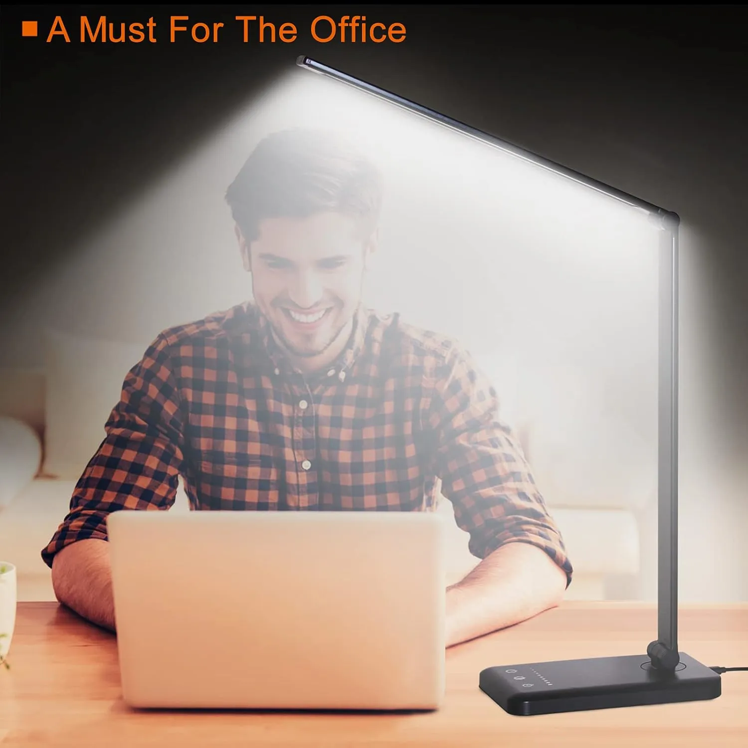 LED Desk Lamp,Eye-Caring Table Lamps,Stepless Dimmable Office Lamp with USB Charging Port,Touch/Memory/Timer Function,25 Brightness Lighting,Foldable Lamp for Reading,Studying,Working