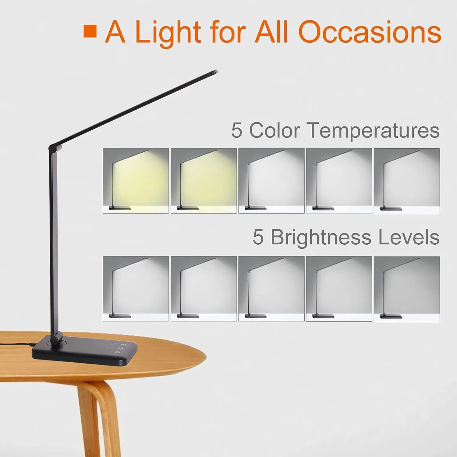 LED Desk Lamp,Eye-Caring Table Lamps,Stepless Dimmable Office Lamp with USB Charging Port,Touch/Memory/Timer Function,25 Brightness Lighting,Foldable Lamp for Reading,Studying,Working