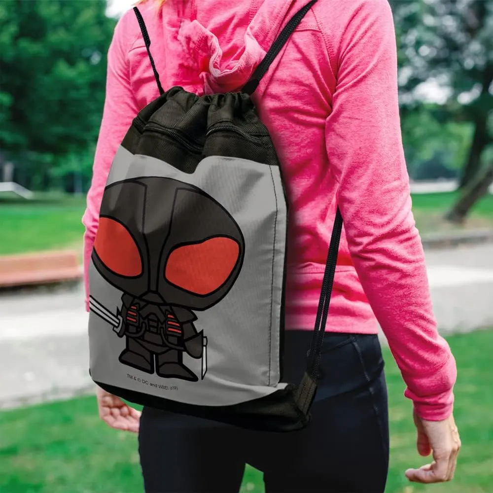 LOGOVISION Aquaman Movie Black Manta Chibi Character Drawstring Backpack Sports Bag Sackpack 17" x 13", Perfect for Gym, Yoga or Practice