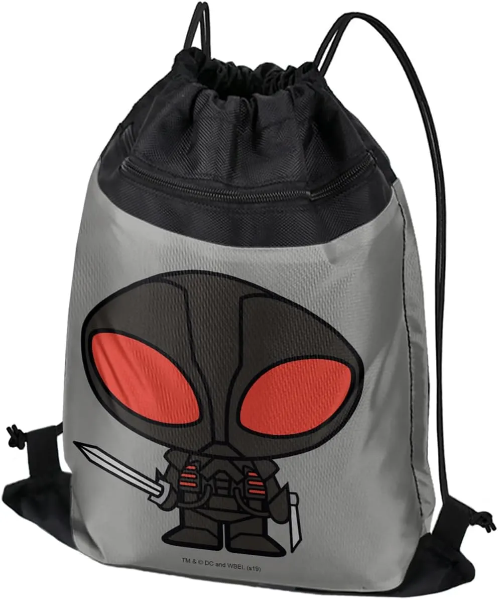 LOGOVISION Aquaman Movie Black Manta Chibi Character Drawstring Backpack Sports Bag Sackpack 17" x 13", Perfect for Gym, Yoga or Practice