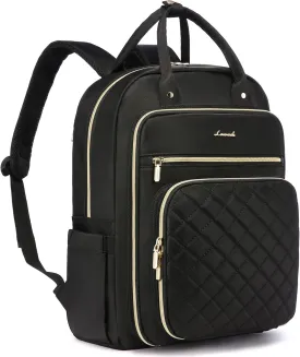 LOVEVOOK Laptop Backpack for Women, 17.3 Inch, Water Resistant, Lightweight, USB Charging, Quilted Commuter Backpack, Black