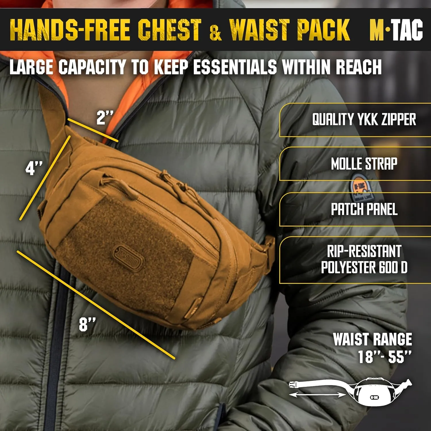 M-Tac Small Companion Waist Pack - Tactical Style Belt Bag EDC - Fanny Pack for Men (Dark Coyote)