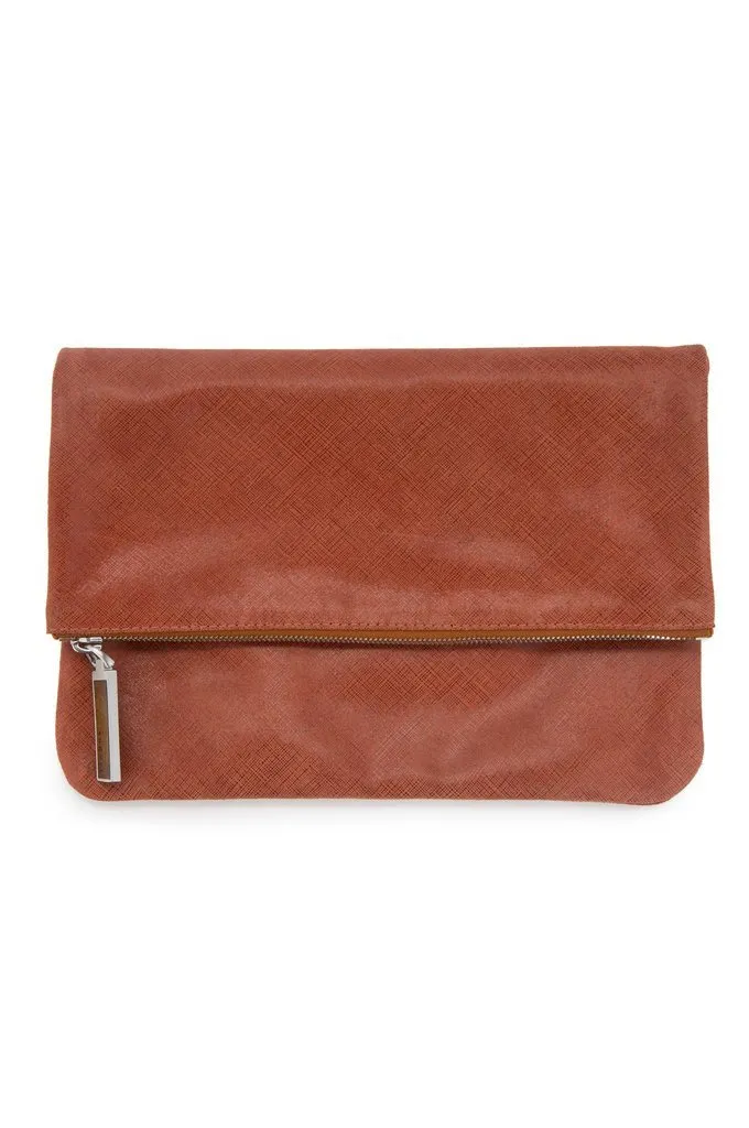Mahogany Foldover Leather Clutch | August Ca.