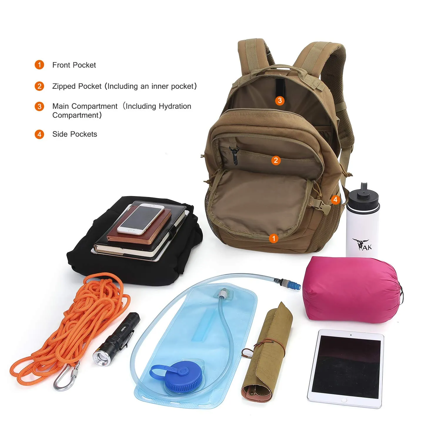 Mardingtop 25L Tactical Backpacks Molle Hiking daypacks for Camping Hiking Military Traveling (M6260-25L-Khaki, 25L)