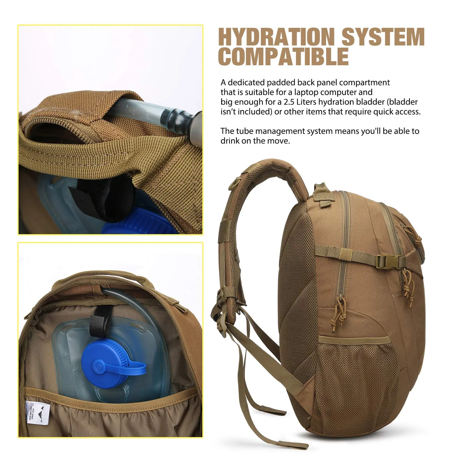 Mardingtop 25L Tactical Backpacks Molle Hiking daypacks for Camping Hiking Military Traveling (M6260-25L-Khaki, 25L)