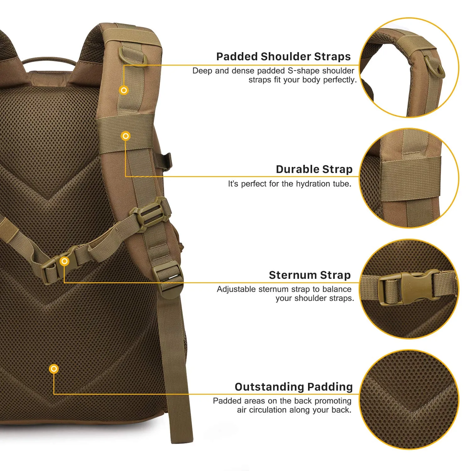 Mardingtop 25L Tactical Backpacks Molle Hiking daypacks for Camping Hiking Military Traveling (M6260-25L-Khaki, 25L)