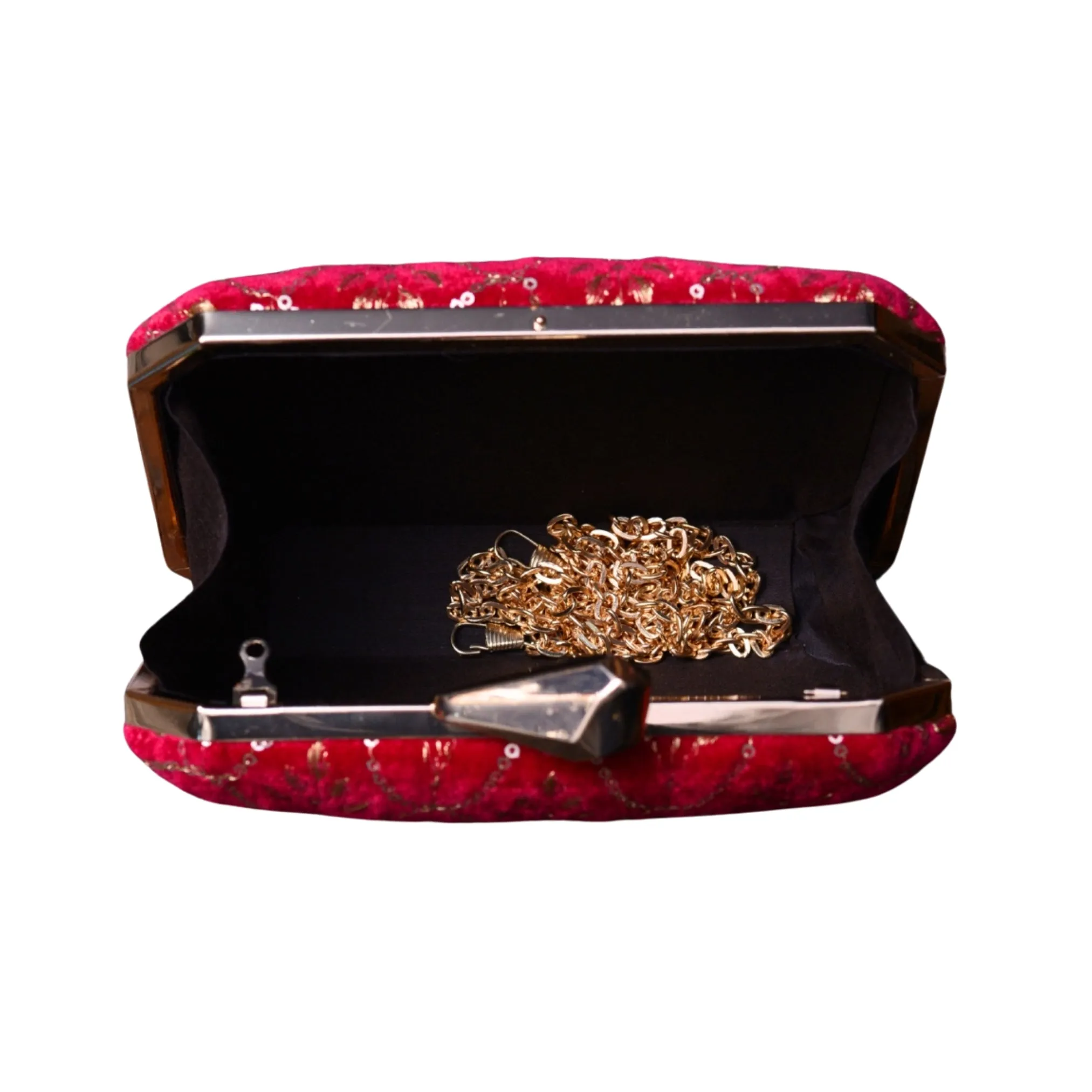 Maroon Floral Sequins Embroidery Party Clutch