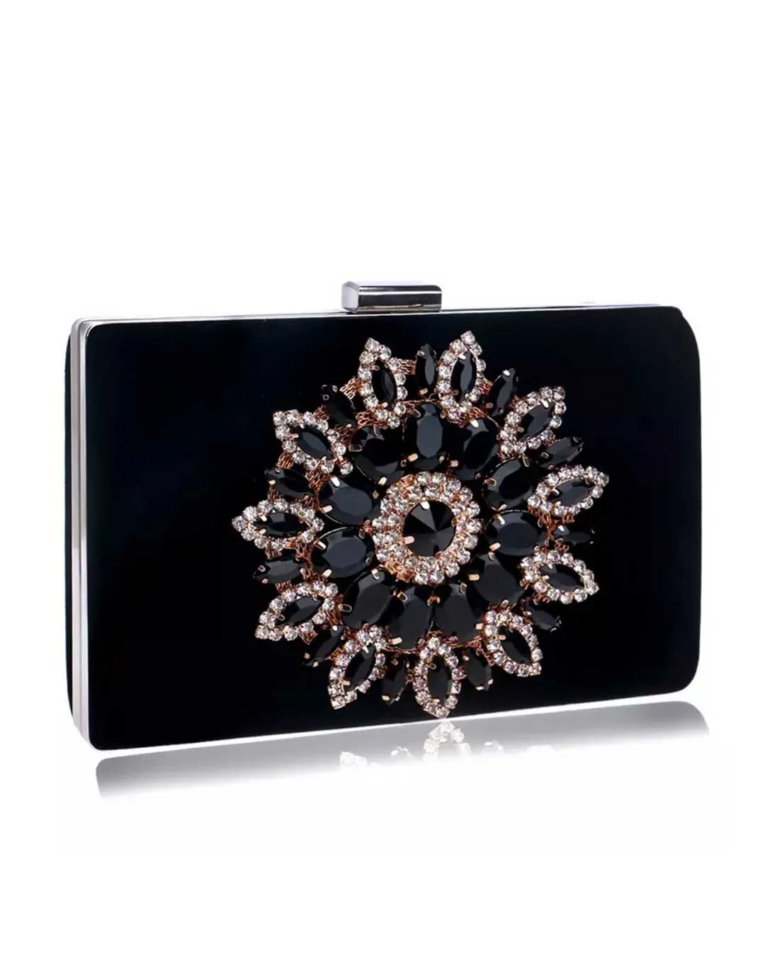 Maya Jewel Velvet Clutch - Black
