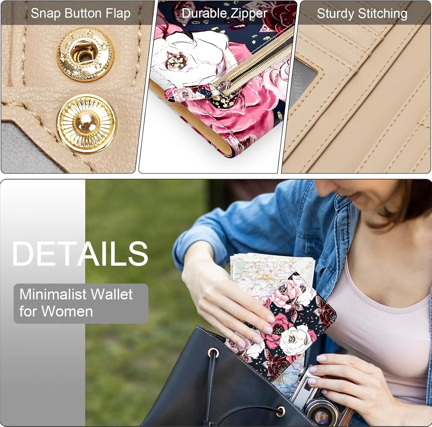 MEITRUE Ultra Slim Wallet for Women - Thin Leather RFID Blocking Bifold Clutch with 11 Card Slots