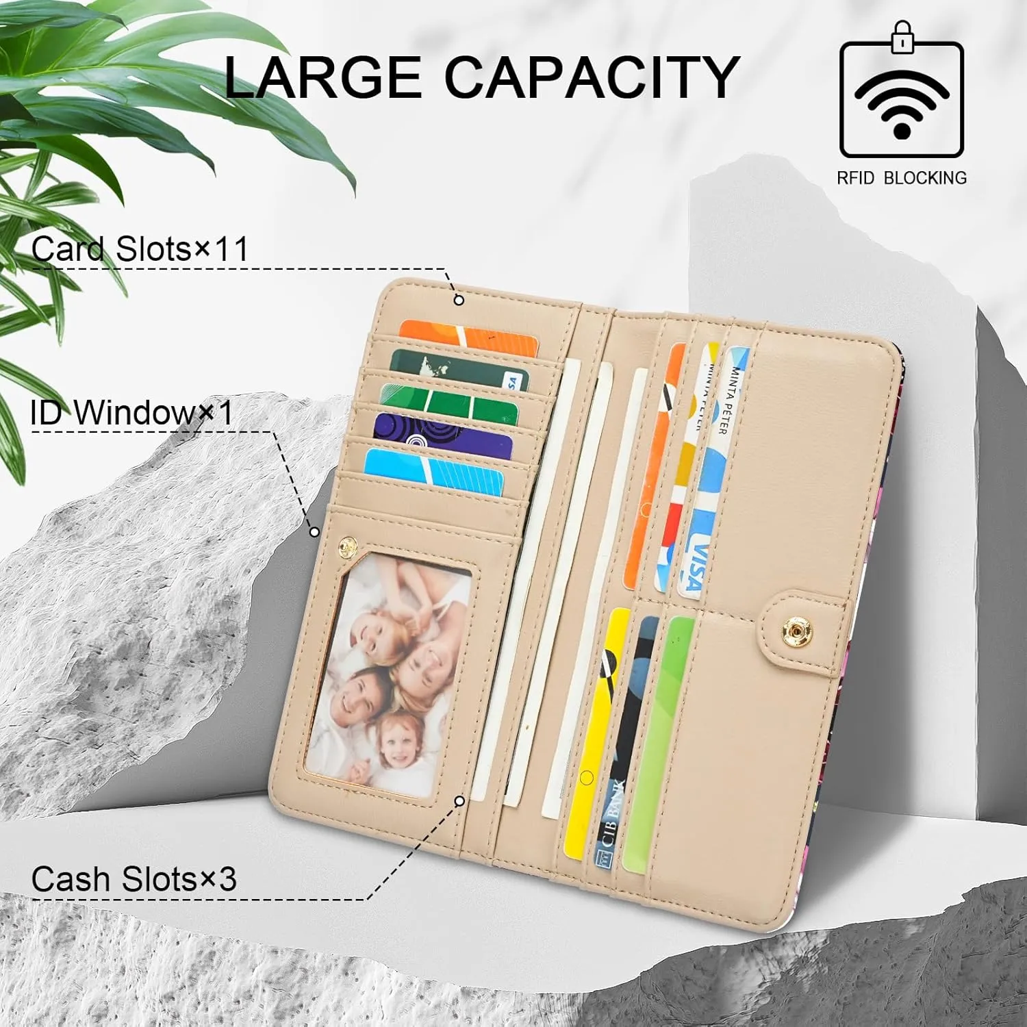 MEITRUE Ultra Slim Wallet for Women - Thin Leather RFID Blocking Bifold Clutch with 11 Card Slots