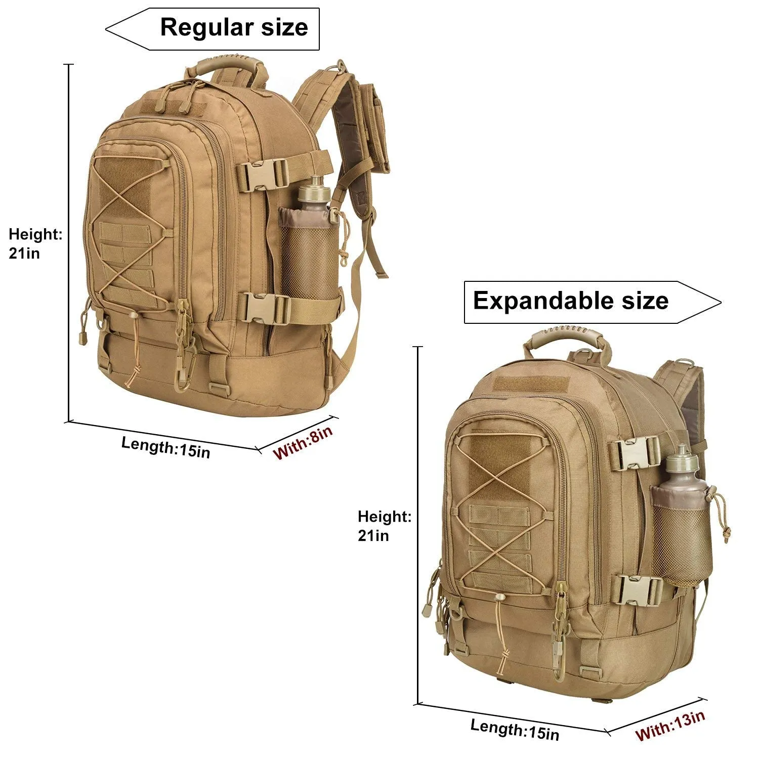 Military Expandable Travel Backpack Tactical Waterproof Work Backpack for Men(TAN)