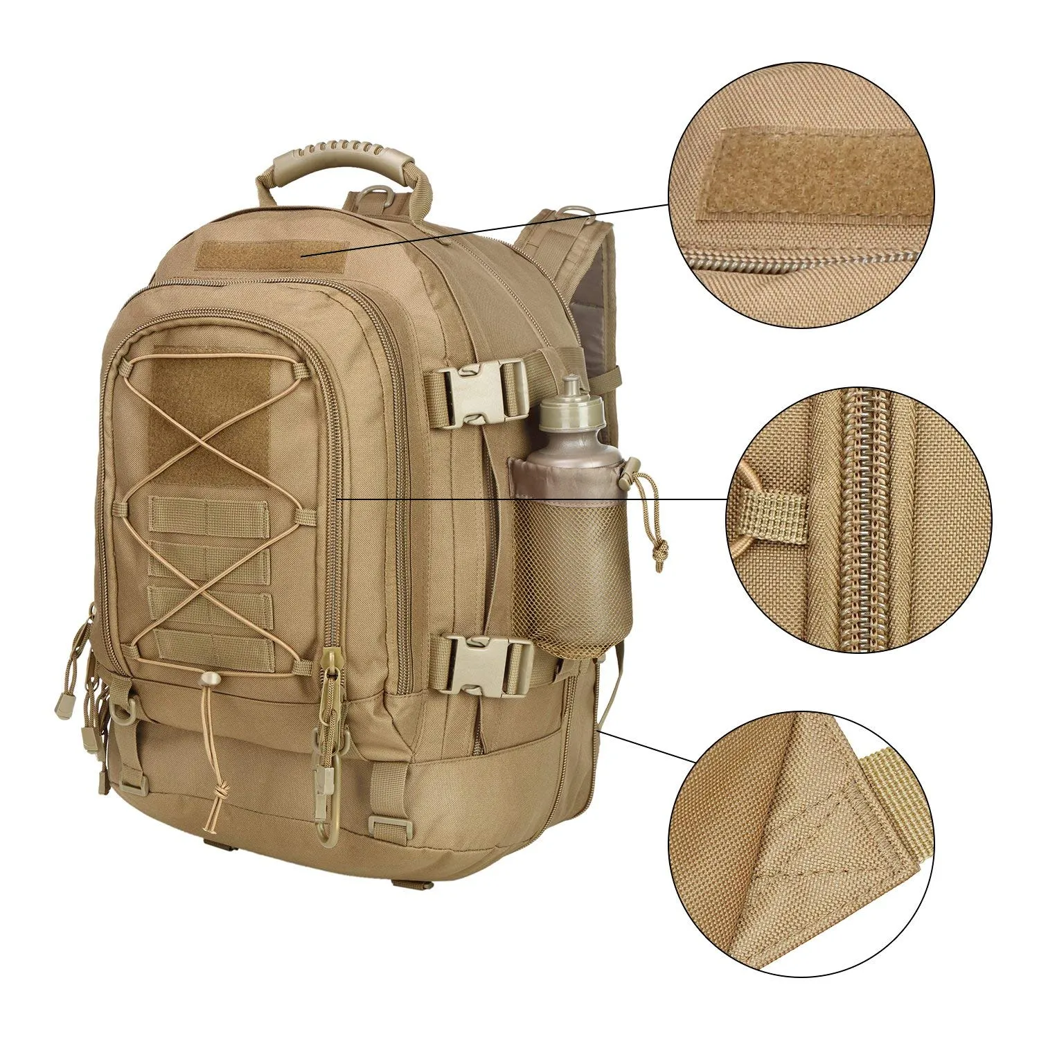Military Expandable Travel Backpack Tactical Waterproof Work Backpack for Men(TAN)