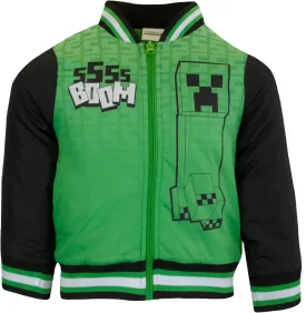Minecraft Bomber Jacket for Boys, Zip-Up Graphic Print Varsity Jacket for Kids and Toddlers