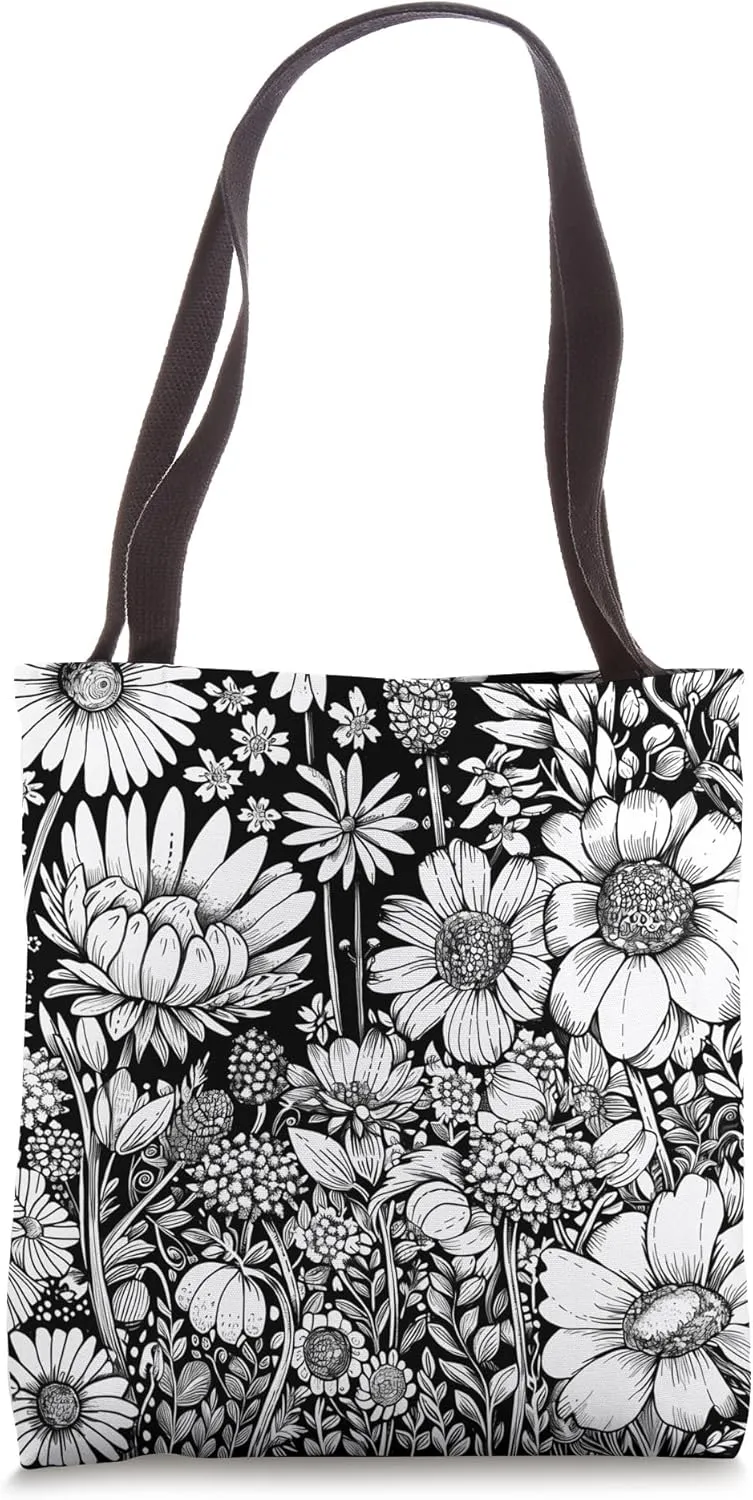 Monochrome Garden Elegance Tote Bag