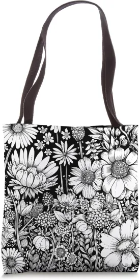 Monochrome Garden Elegance Tote Bag