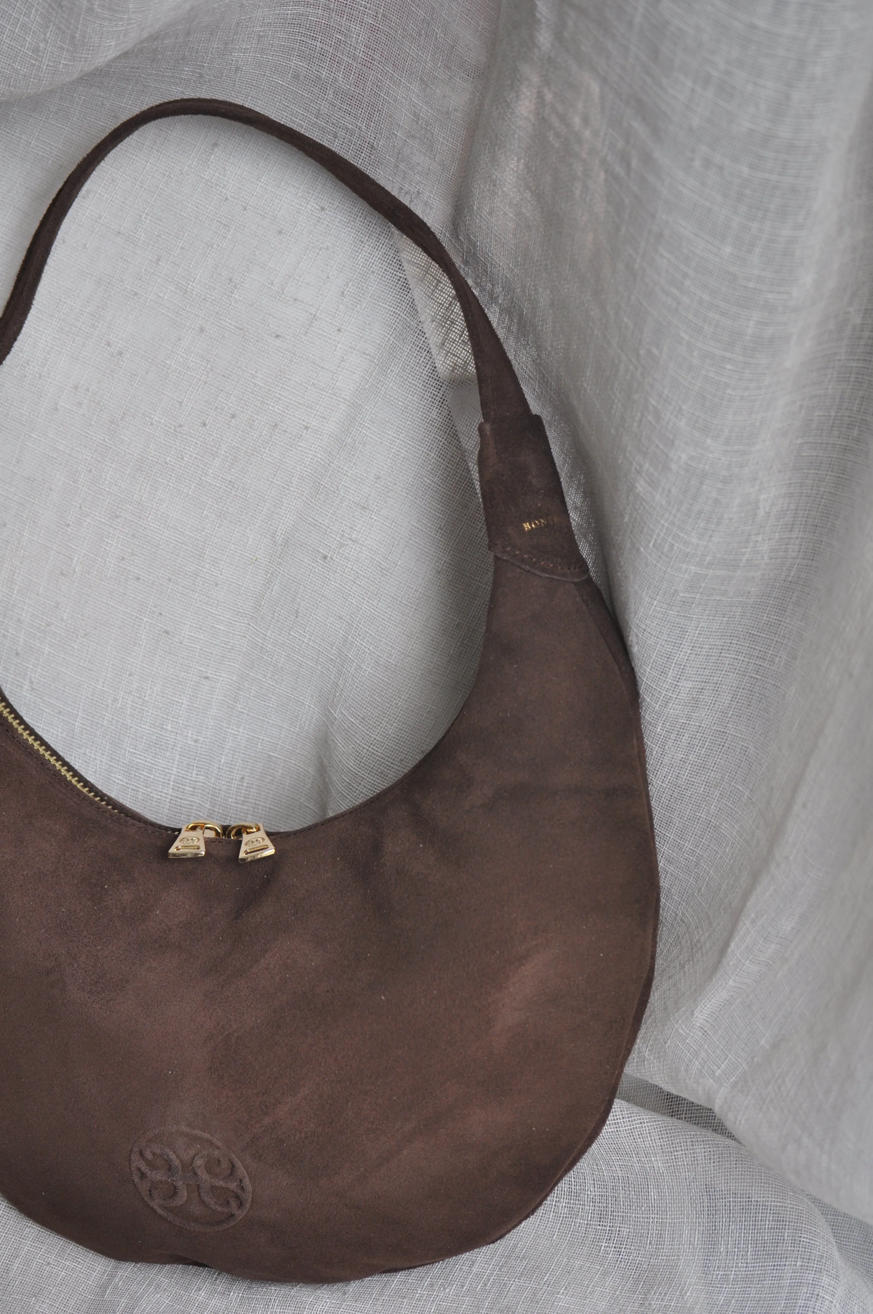 Ophelia Small Suede Leather Shoulder Bag - Chocolate