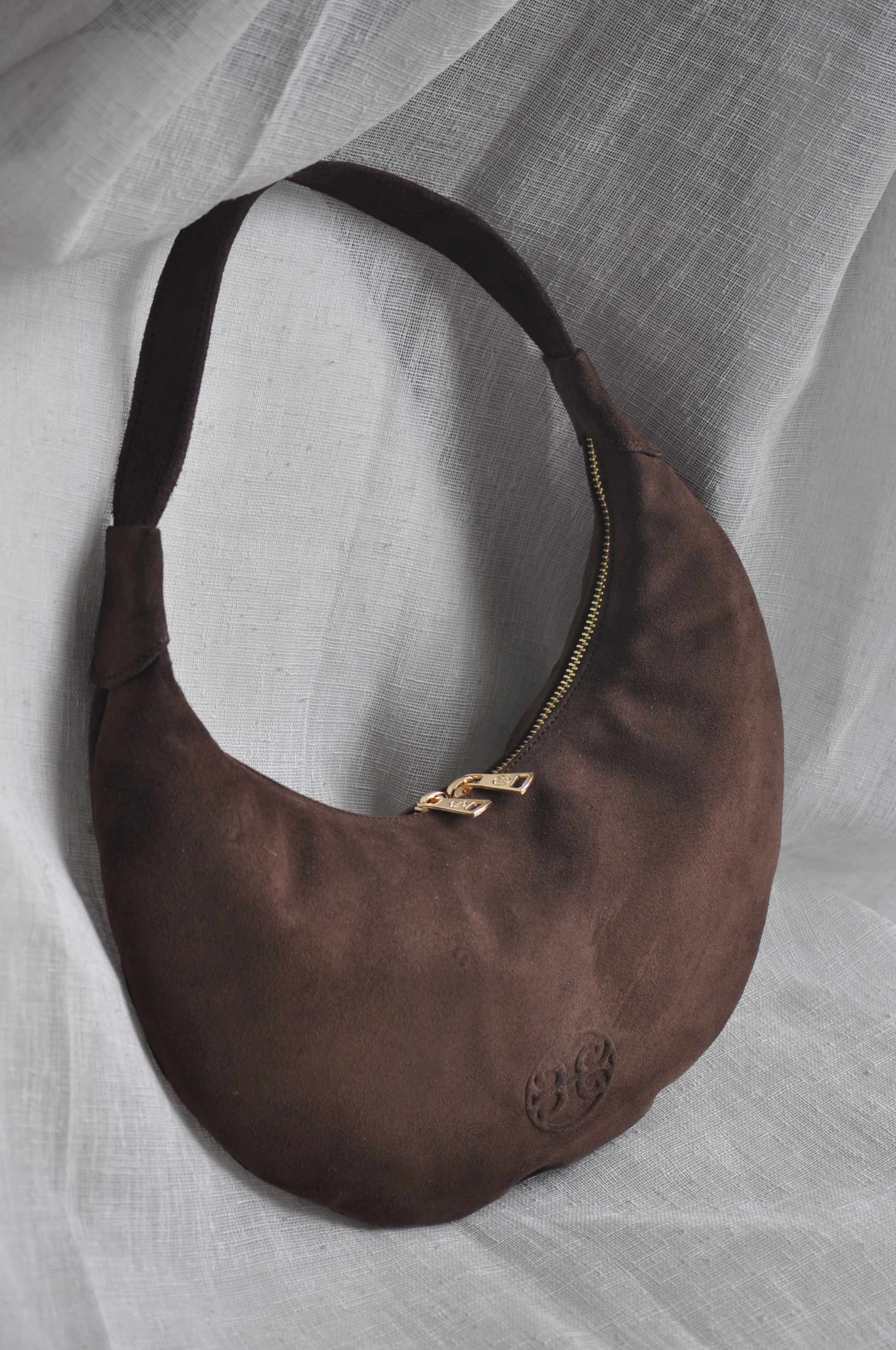 Ophelia Small Suede Leather Shoulder Bag - Chocolate