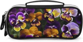Pansy Perfection Leather Makeup Bag Portable Small Cosmetic Organizer Waterproof Toiletry Bags Brushes Pencils And Travel Make Up Accessories