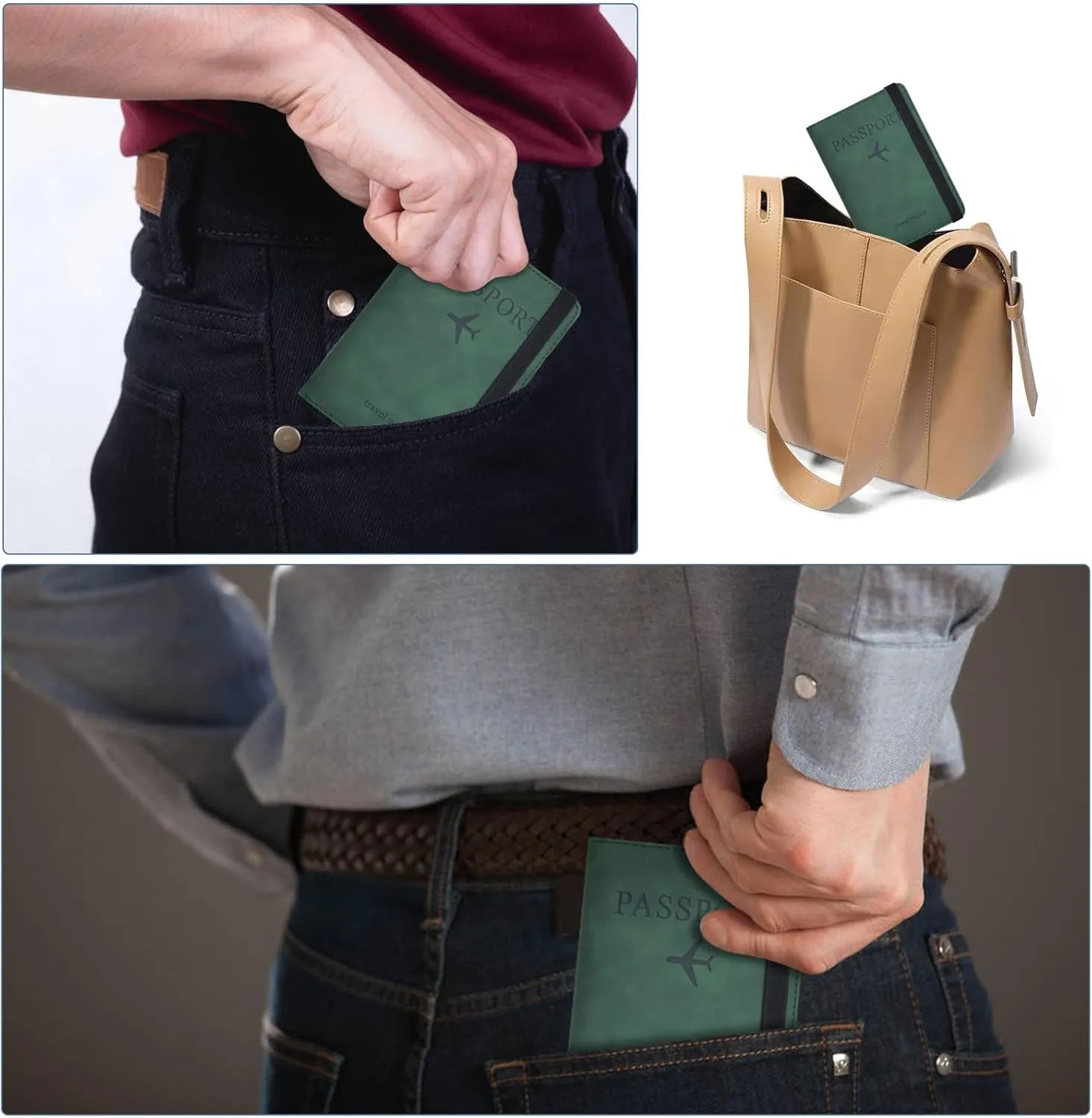 Passport Holder, Passport Cover with Credit Card Slot and Boarding Pass Slot Combo, Passport Wallet Case Book Travel Must Have, RFID Blocking Leather Travel Accessories, Atrovirens