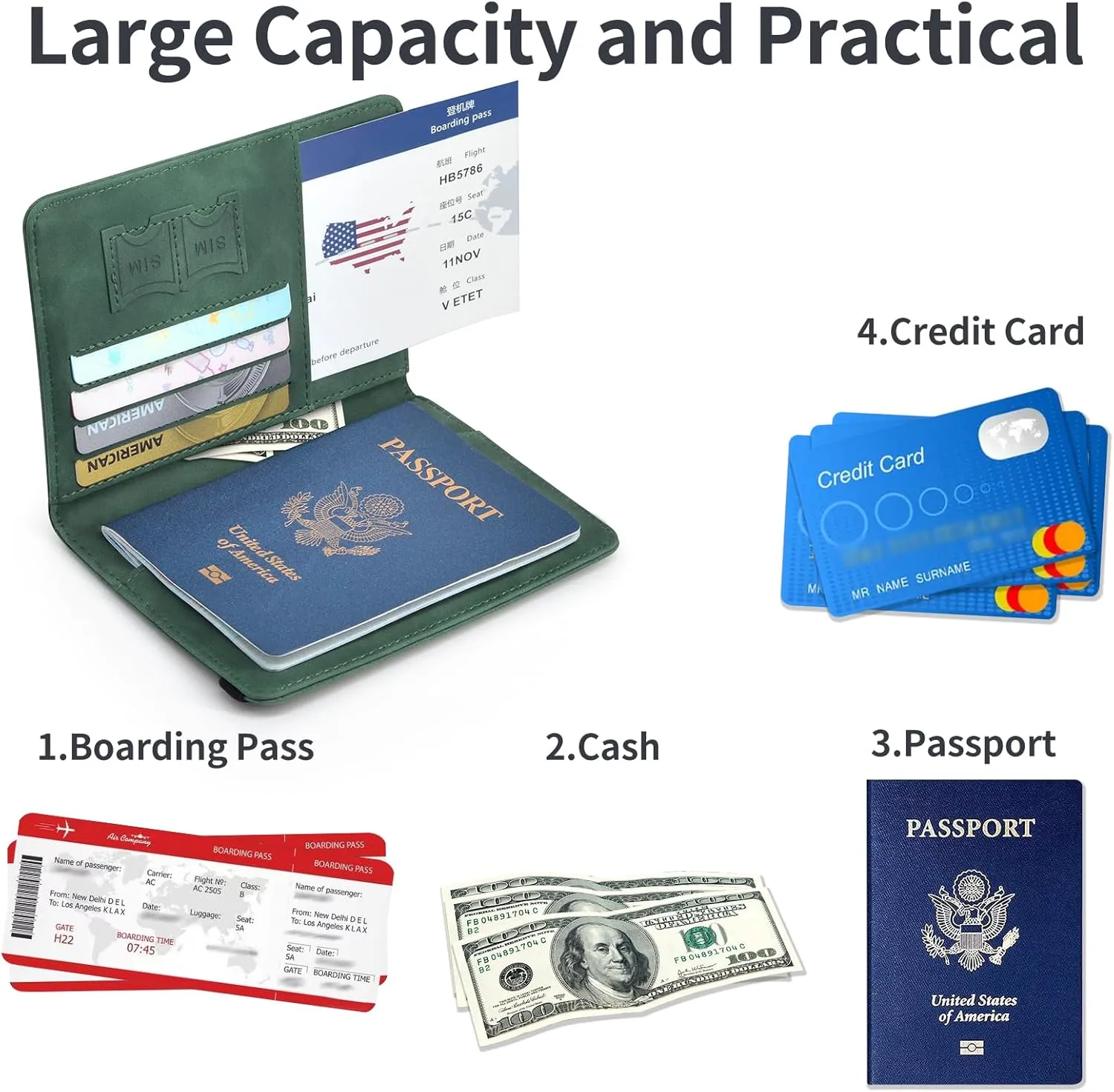 Passport Holder, Passport Cover with Credit Card Slot and Boarding Pass Slot Combo, Passport Wallet Case Book Travel Must Have, RFID Blocking Leather Travel Accessories, Atrovirens