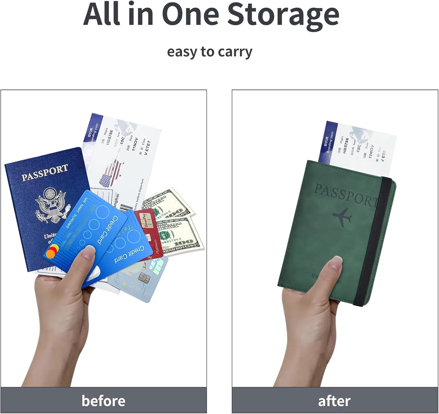 Passport Holder, Passport Cover with Credit Card Slot and Boarding Pass Slot Combo, Passport Wallet Case Book Travel Must Have, RFID Blocking Leather Travel Accessories, Atrovirens