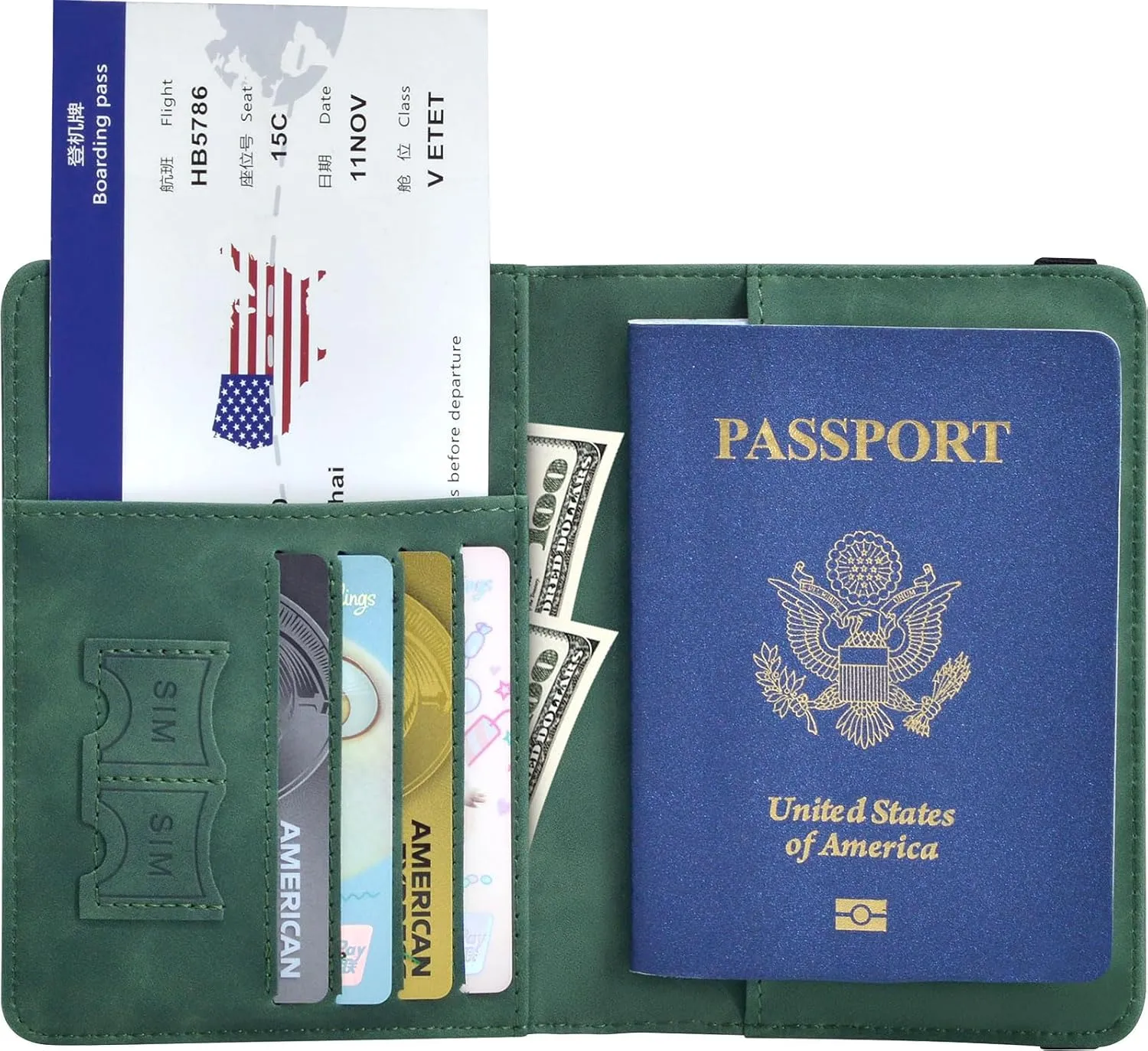 Passport Holder, Passport Cover with Credit Card Slot and Boarding Pass Slot Combo, Passport Wallet Case Book Travel Must Have, RFID Blocking Leather Travel Accessories, Atrovirens