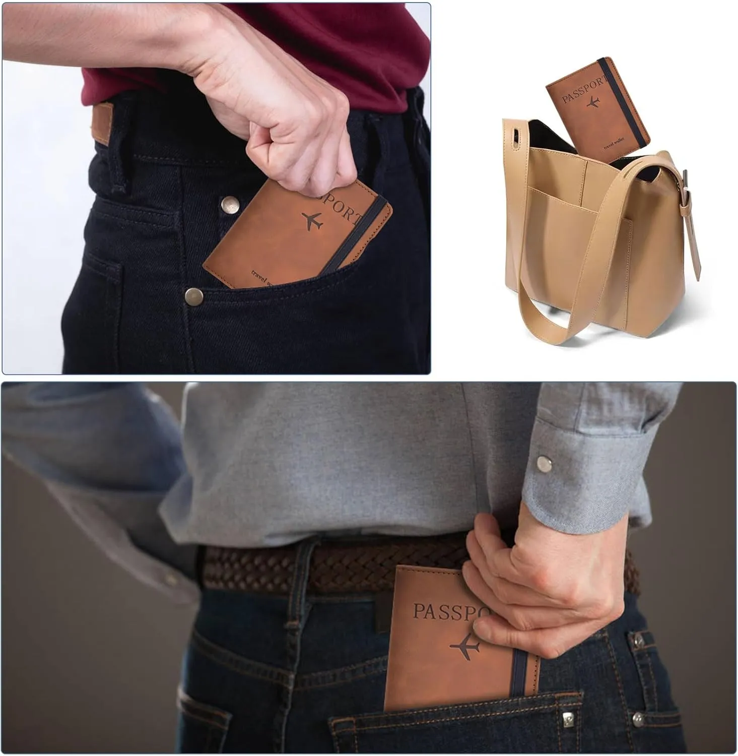 Passport Holder, Passport Cover with Credit Card Slot and Boarding Pass Slot Combo, Passport Wallet Case Book Travel Must Have, RFID Blocking Leather Travel Accessories, Brown