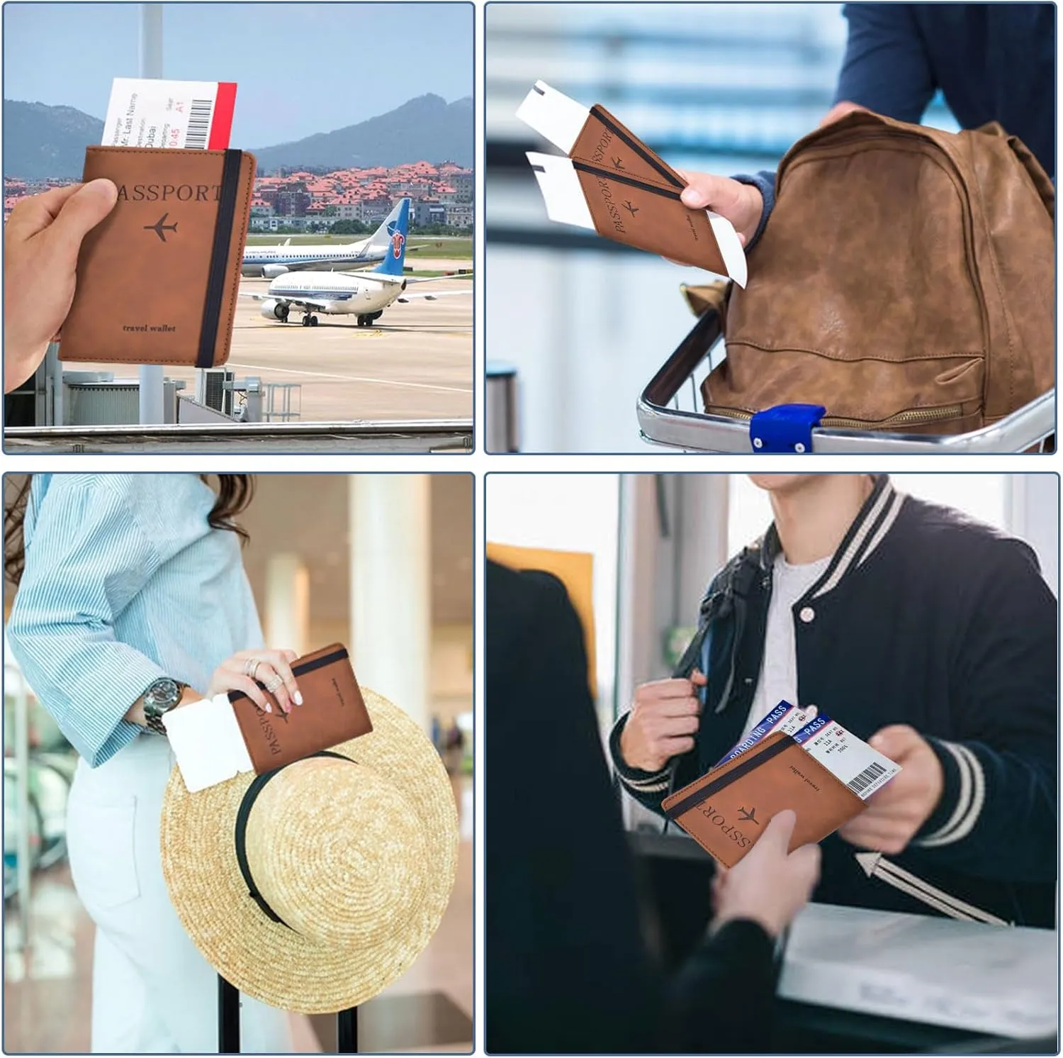 Passport Holder, Passport Cover with Credit Card Slot and Boarding Pass Slot Combo, Passport Wallet Case Book Travel Must Have, RFID Blocking Leather Travel Accessories, Brown