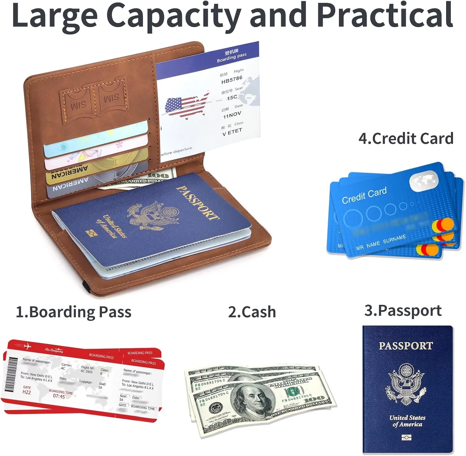 Passport Holder, Passport Cover with Credit Card Slot and Boarding Pass Slot Combo, Passport Wallet Case Book Travel Must Have, RFID Blocking Leather Travel Accessories, Brown