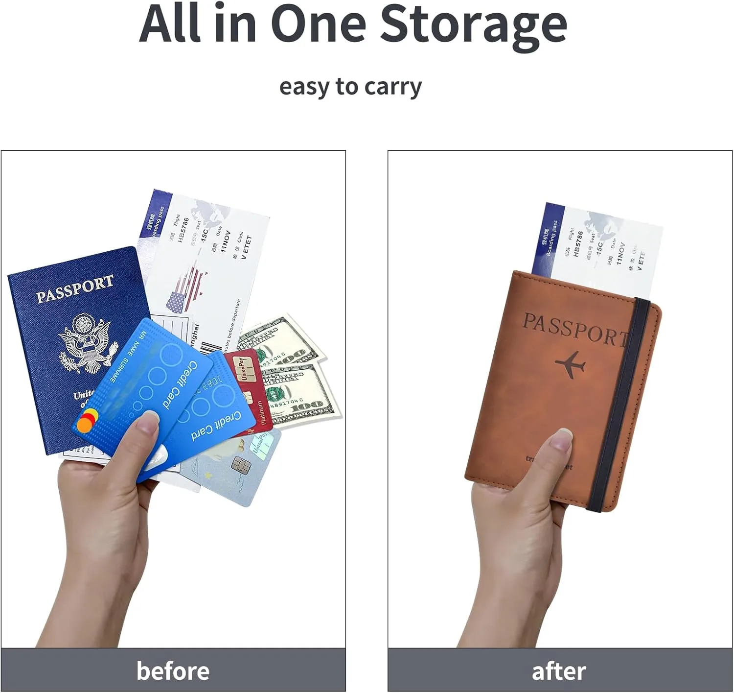 Passport Holder, Passport Cover with Credit Card Slot and Boarding Pass Slot Combo, Passport Wallet Case Book Travel Must Have, RFID Blocking Leather Travel Accessories, Brown