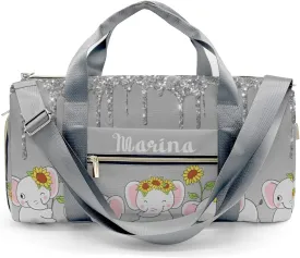 Personalized Gift Duffel Bag Dripping Grey Glitter Elephant Sunflower Travel in Style: Trendy Bags for Sport and Leisure
