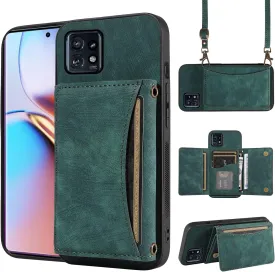 Phone Case for Motorola Edge  Plus 2023/Edge 40 Pro 5G/Moto X40 Wallet Cover with Crossbody Shoulder Strap, PU Leather Credit Card Holder Pocket Slim Stand Cell Phone Flip Purse X   Girls Women Green