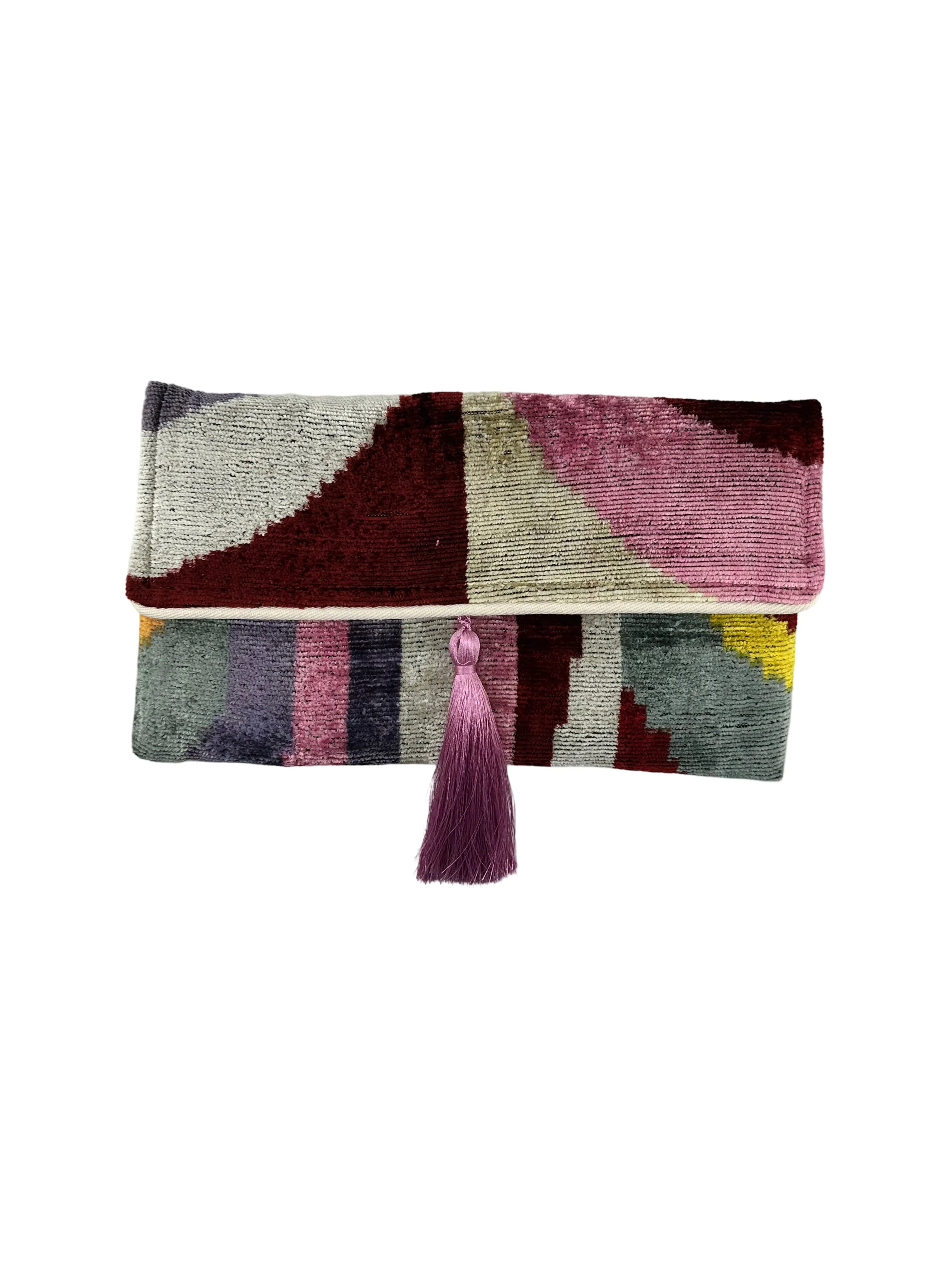 Pink & Purple Geo Velvet Clutch with Removable Chain
