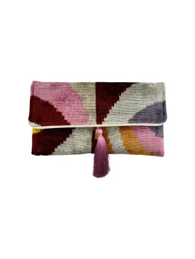 Pink & Purple Geo Velvet Clutch with Removable Chain