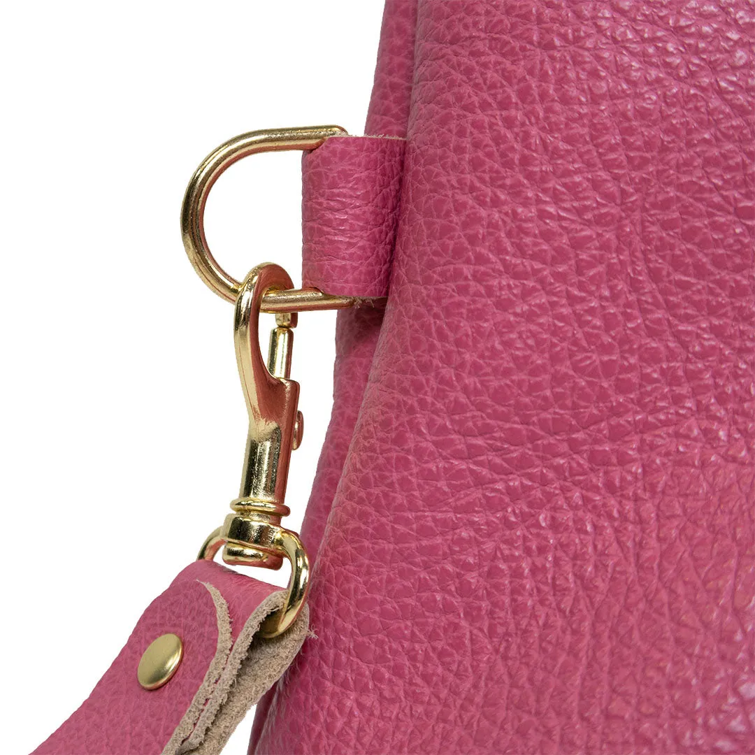 Pink Leather Zippered Wristlet Clutch