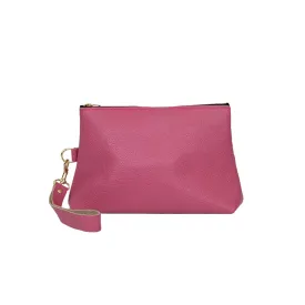 Pink Leather Zippered Wristlet Clutch