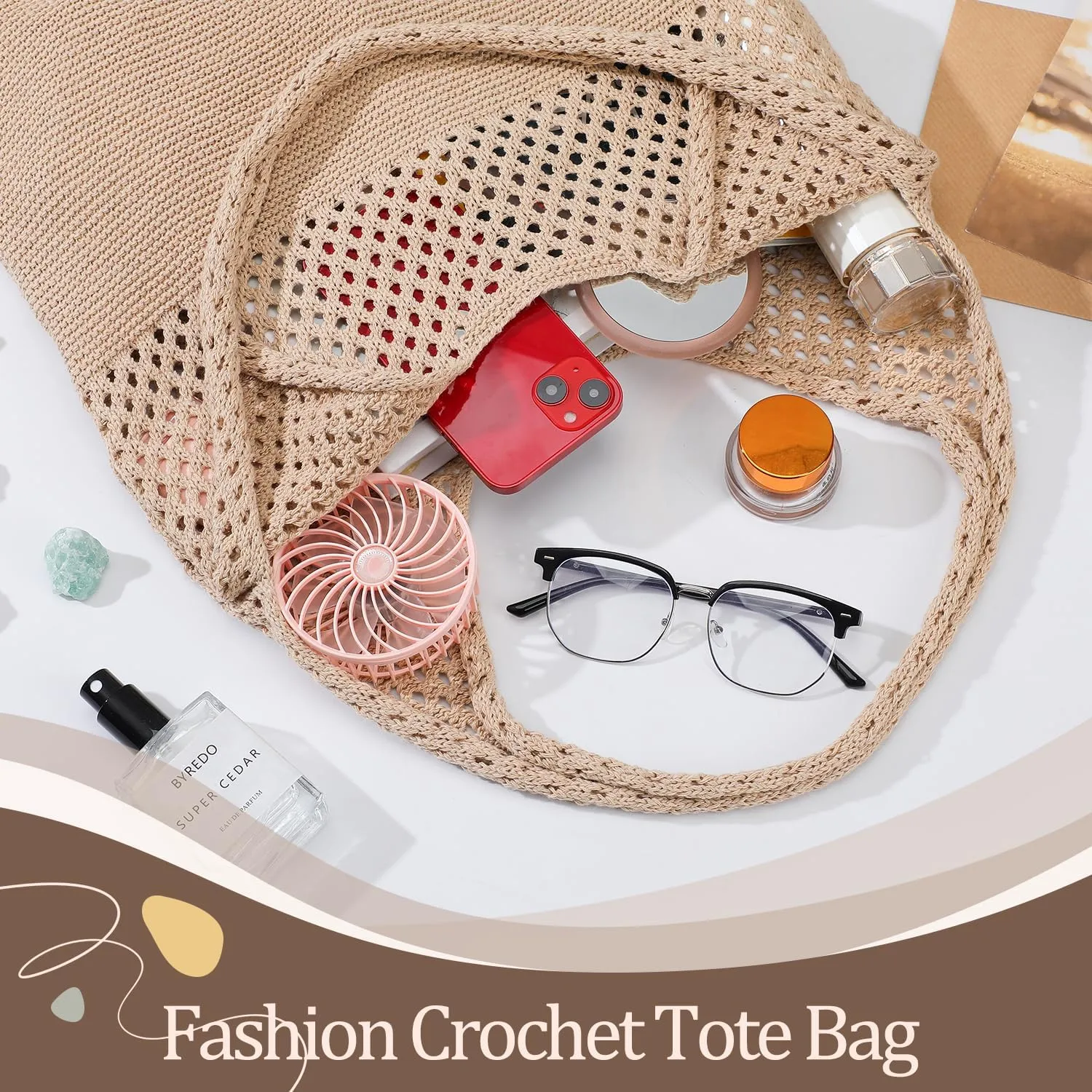 Premillow Crochet Beach Tote Bags, Stylish Mesh Beach Bags Shoulder Bag for Women, Cute Summer Vacation Boho Tote Bag