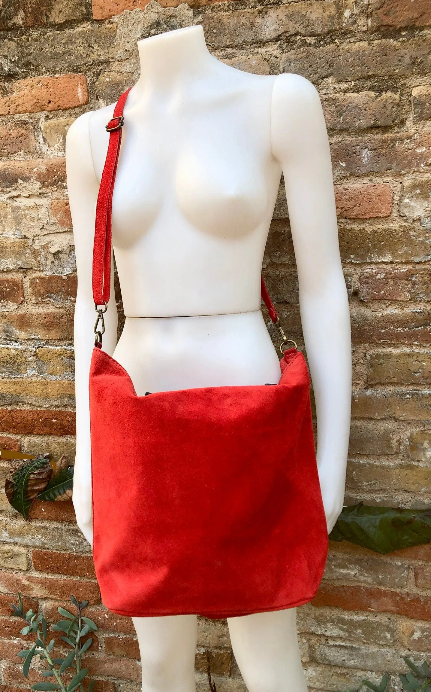 RED Large TOTE leather bag. Soft  suede, genuine leather bag. Red suede bag. Laptop bag in suede. Large cross body bag. RED suede purse