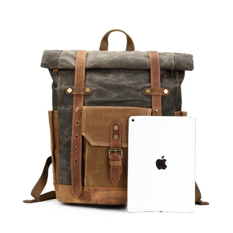 Roll Top Waxed Canvas Backpack Mens