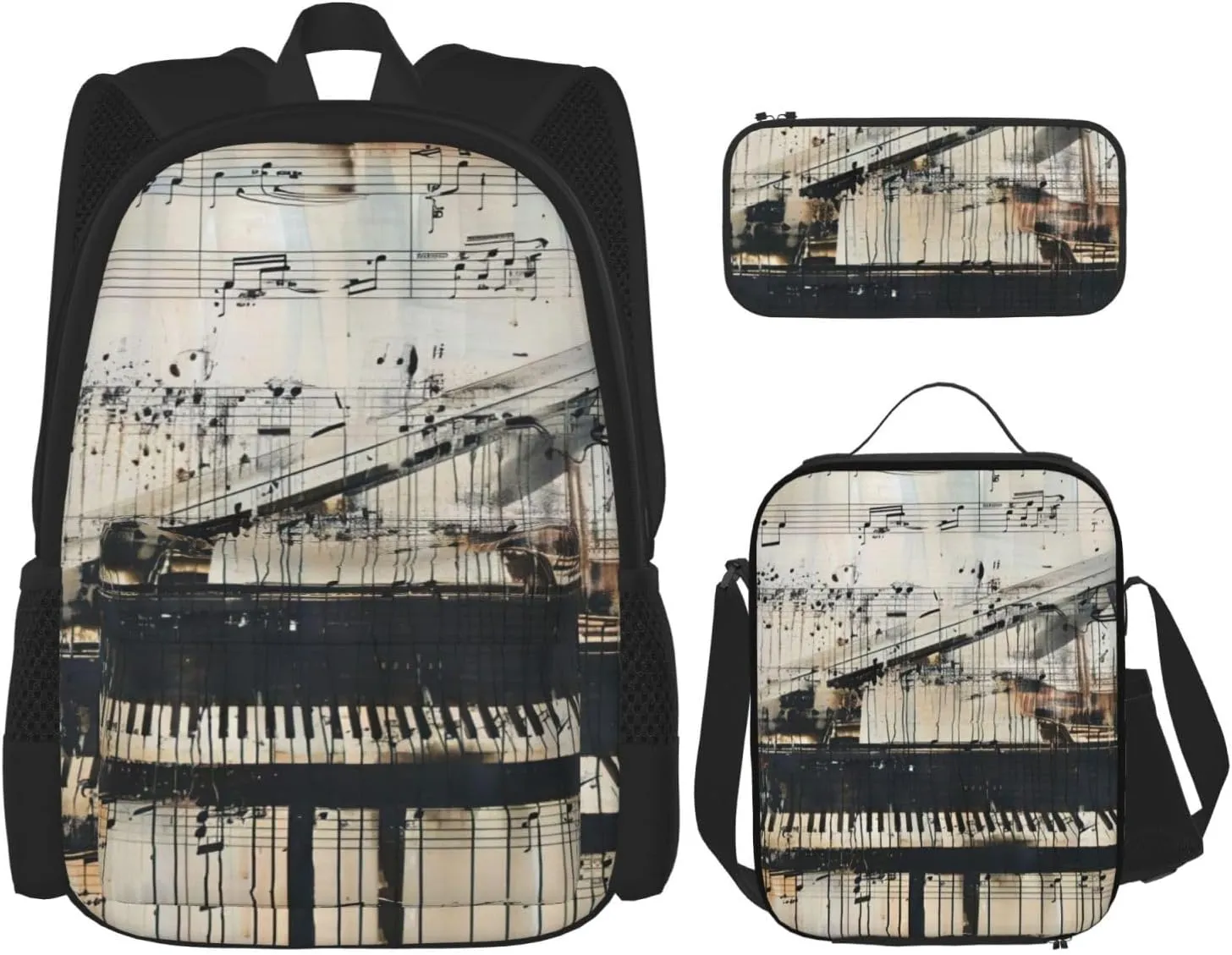 Sheet Music Print Pencil Case Lightweight Casual Fashion Backpack Lunch Bag Large Capacity Travel Bag