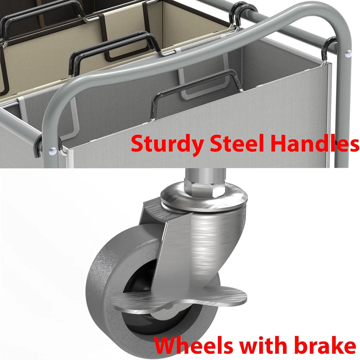Simple Houseware Heavy Duty 3-Bag Laundry Sorter Rolling Cart, Silver/Assorted  Durable Triple Laundry Hamper with Removable Bags and Lockable Wheels for Laundry Room Organization